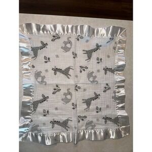 Lulujo baby security blanket lovey with satin trim giraffes and elephants 16x16